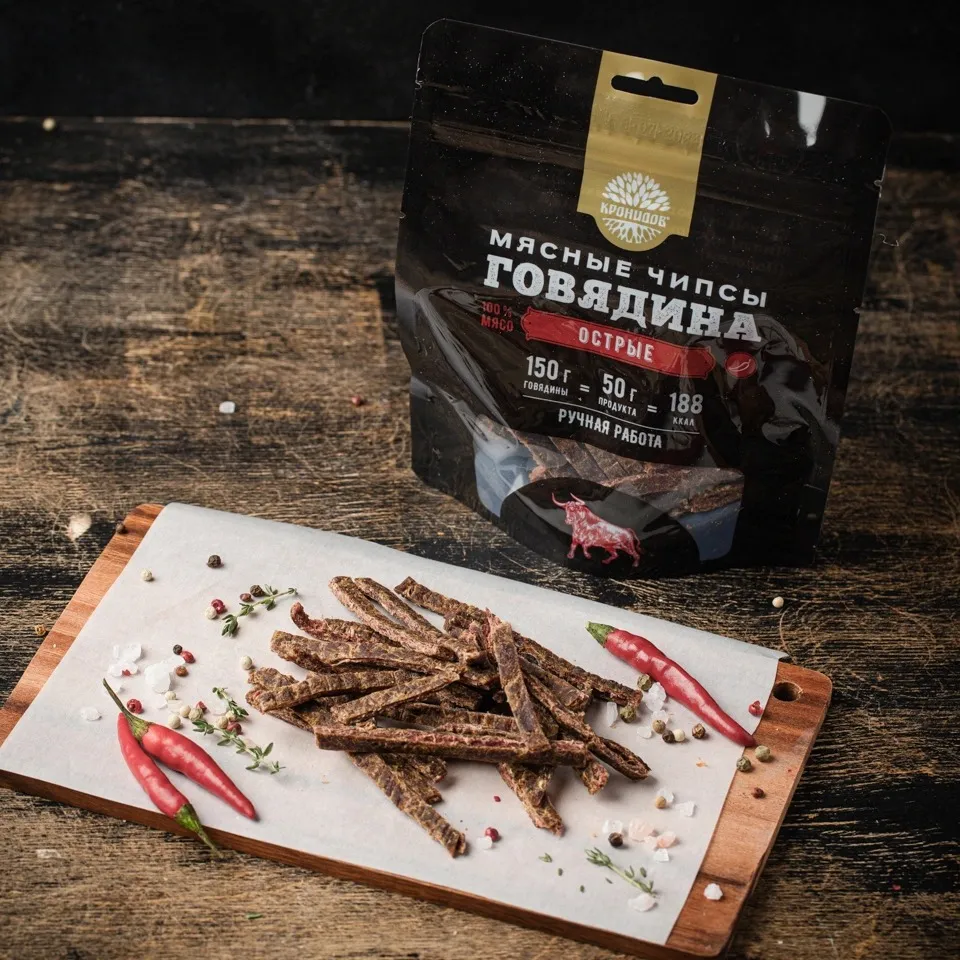 Сушеный продукт из мяса говядины "Чипсы Острые" категория А