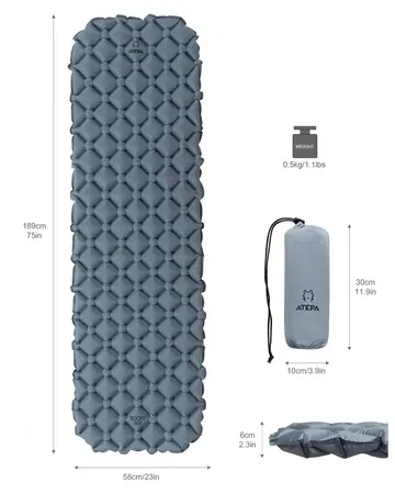 1008 MATTRESS коврик надувной (св. серый, 189х58х6 см)