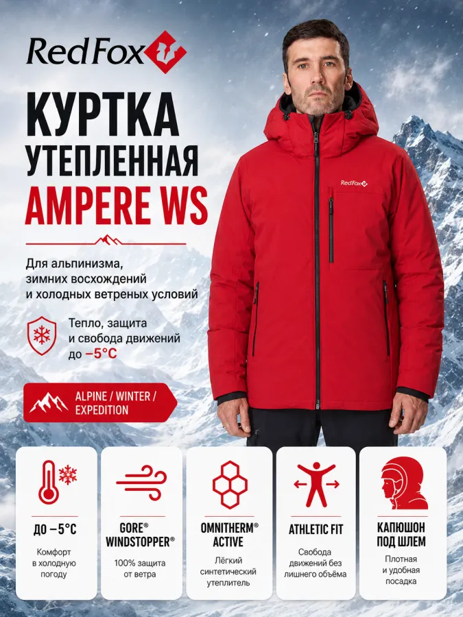 Куртка утепленная Ampere WS Мужская (M, 1200/т.красный, , , , , )